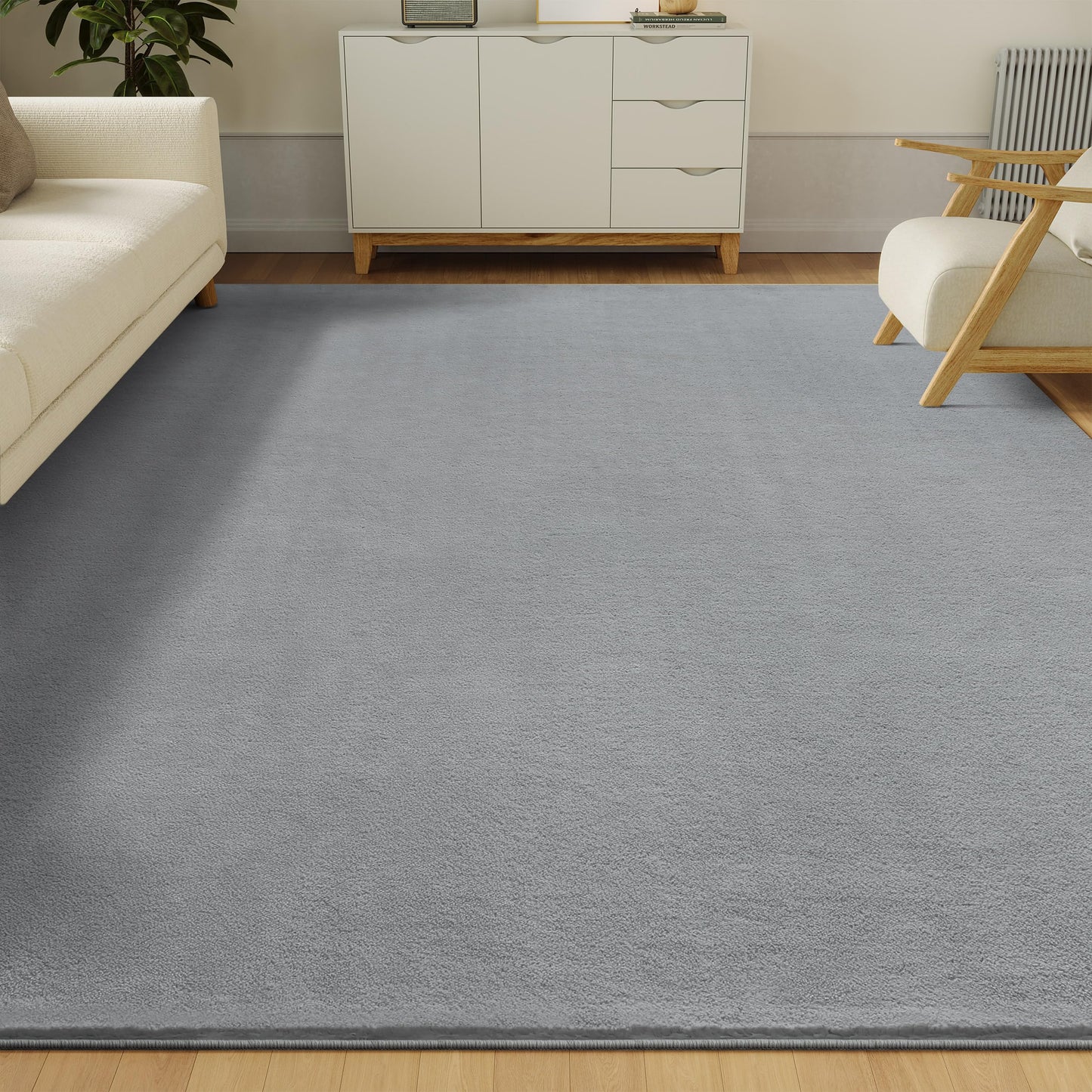 CASTLYE Solid Washable Area Rug - 3x5 Medium Pile Faux Cashmere Carpet for Living Room Bedroom, Grey