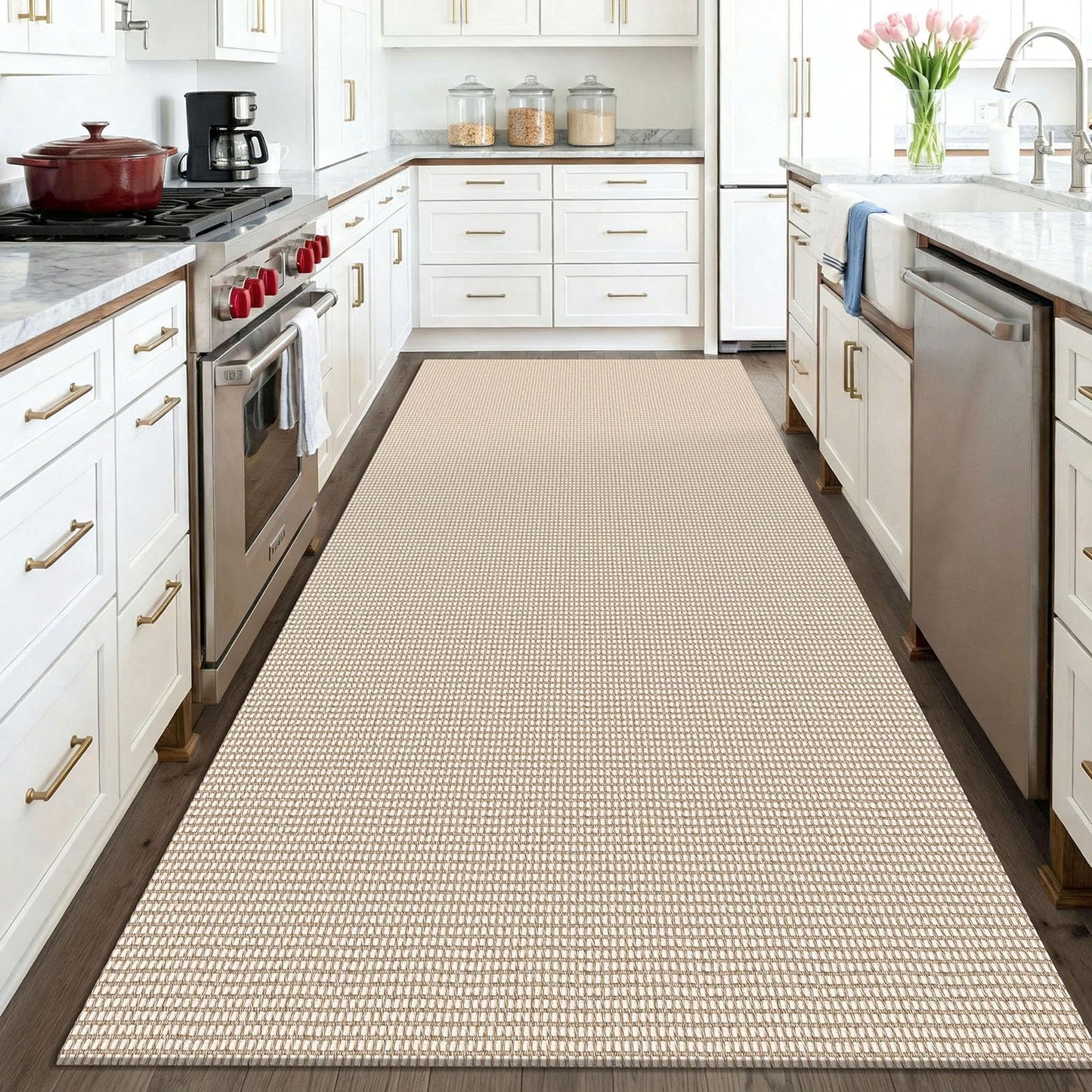 KOZYFLY Washable Area Rug 4x6 ft Non Slip Rubber Backed Living Room Rugs Braided Woven Cotton Kitchen Rugs Indoor Outdoor Entryway Rug for Dining Living Room Bedroom, Ivory/Camel/Brown