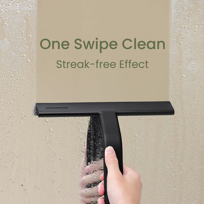 dancemoon JustHang Shower Squeegee for Shower Doors, All-one-Piece Silicone with Built-in Hook Design for Easy Hanging and Cleaning, 25 cm, Black