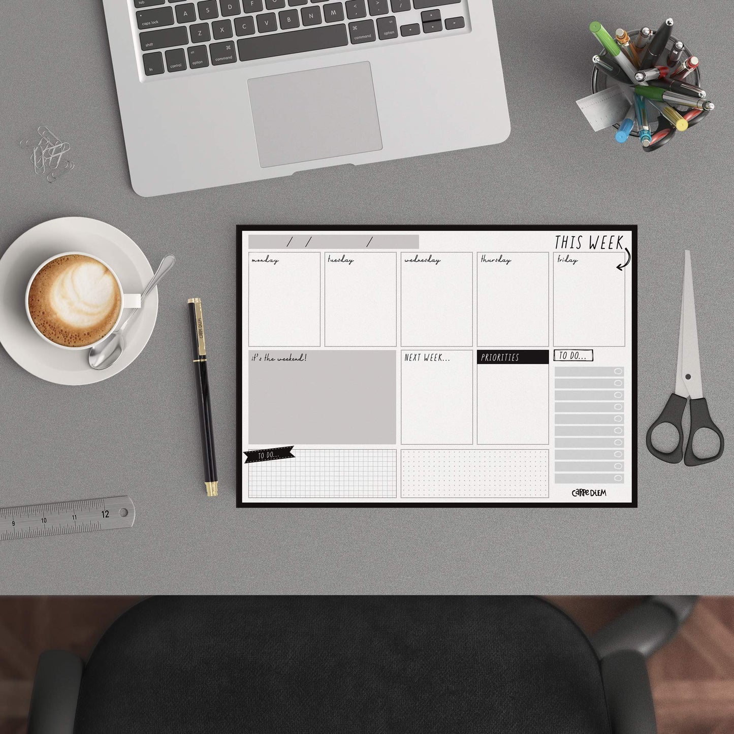 Pukka Pad Carpe Diem Weekly Planner Pad for Daily Organization, Scheduling, & Appointments - Includes To-Do List, Weekend, & Priority Sections, 60 Sheets Tear-Off Sheets, 11.7 x 8.3in, Black