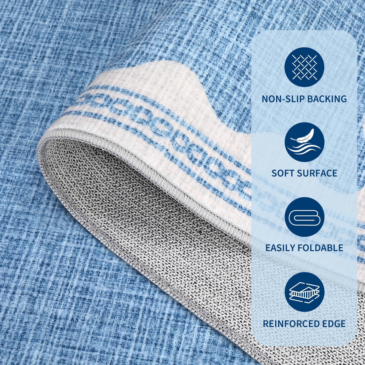GarveeHome Scalloped 8x10 Rug for Living Room Washable Non-Slip Solid Blue Modern Minimalism Low-Pile Carpet 8 x 10 Rug for Bedroom Dining Nursery Mat with Rubber Back