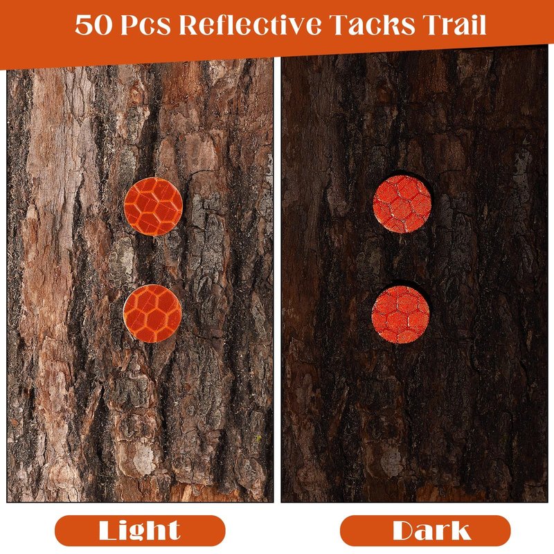 Fullhawl 50 Reflective Tacks Trail Marking Tacks Glow Reflective Mark Trail Markers Thumb Nails for Hunting Hiking Camping Tree Stand (Orange)