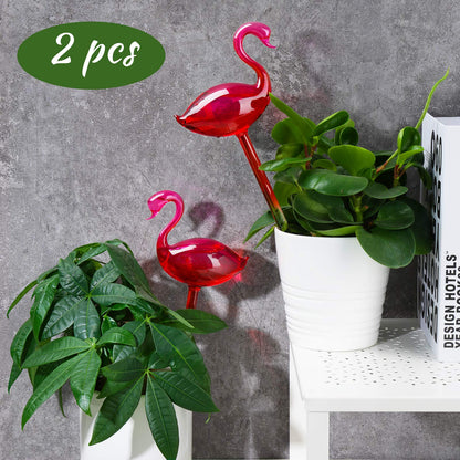NiHome Flamingo Self-Watering Bulb 2-Pack 10" Long Gradient Hot Pink Hand-Blown Glass Globe Pot Plant Waterer for Home Indoor Outdoor Garden Patio Hanging Flower Automatic Irrigation System