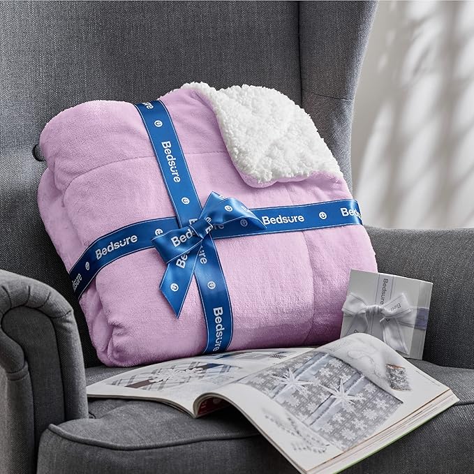 Bedsure GentleSoft Sherpa Fleece Throw Blanket Twin Size for Couch - Thick and Warm Throw for Girls, Soft Fuzzy Plush Twin Blanket for Winter, Lilac, 60x80 Inches