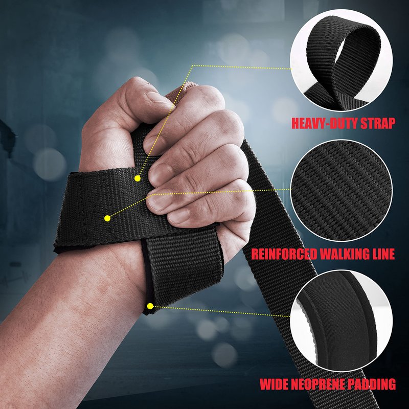 ihuan Lifting Straps for Weightlifting - Wrist Straps for Weightlifting | Gym Wrist Wraps with Extra Hand Grips Support for Strength Training | Bodybuilding | Deadlifting