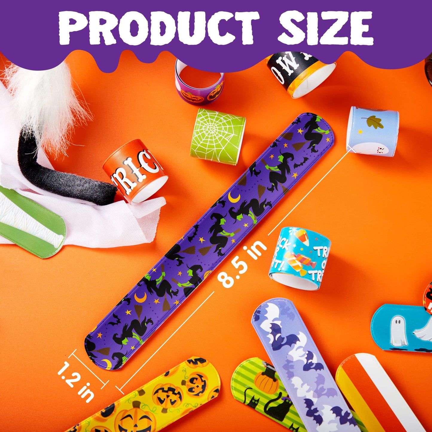 JOYIN 72 PCS Halloween Slap Bracelets for Kids, Halloween Bracelets Bulk for Girls Boys Gifts, Friendship Snap Bracelet for Halloween Party Favors Goodie Bag Fillers, Classroom Favors