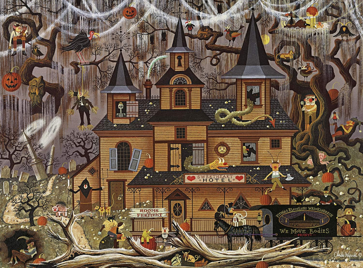 Buffalo Games - Charles Wysocki - Trick or Treat Hotel - 1000 Piece Jigsaw Puzzle For Adults -Challenging Puzzle Perfect for Game Nights - Finished Size is 26.75 x 19.75