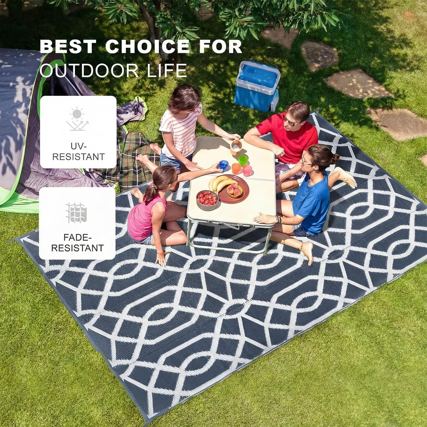 wikiwiki Outdoor Rug, 5x8ft Waterproof Reversible Mat Indoor Outdoor Rugs Carpet, Small Area Rug Plastic Straw Rug for Patio Deck Balcony Pool RV Camping Beach Picnic, Grey, Rugscape Series