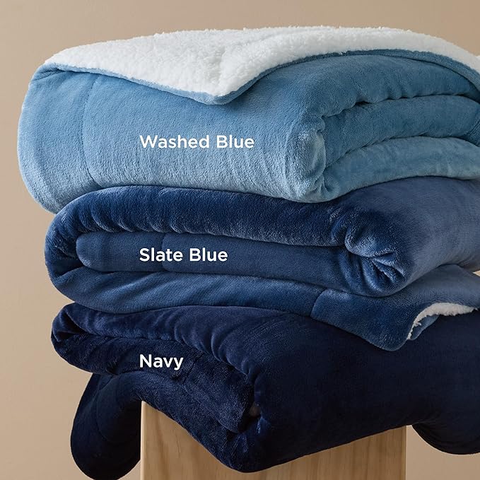 Bedsure GentleSoft Sherpa Fleece Throw Blanket Twin Size for Couch - Thick and Warm Throw for Men, Soft Fuzzy Plush Twin Blanket for Winter, Navy, 60x80 Inches
