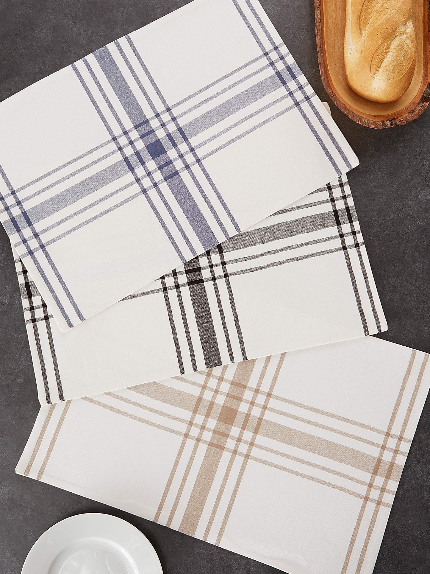 DII Home Sweet Farmhouse Plaid Tabletop Collection, Placemat Set, 13x19, French Stripe, Black
