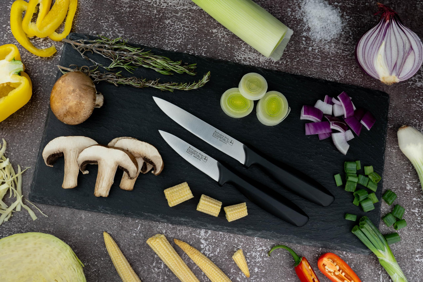 Rockingham Forge Range 12.5cm Utility Knife - Lightweight Sharp Stainless Steel Kitchen Knives with Black Handle