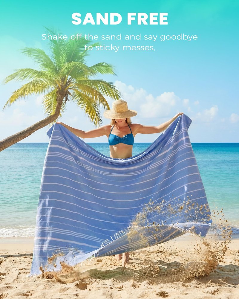 Antfuny 2 Packs Turkish Beach Towel Jumbo Extra Large XL XXL Big Oversized Giant Huge Thin Outdoor Picnic Accessories Travel Essentials for Family Camping Gears Must Haves Yard Mat Navy