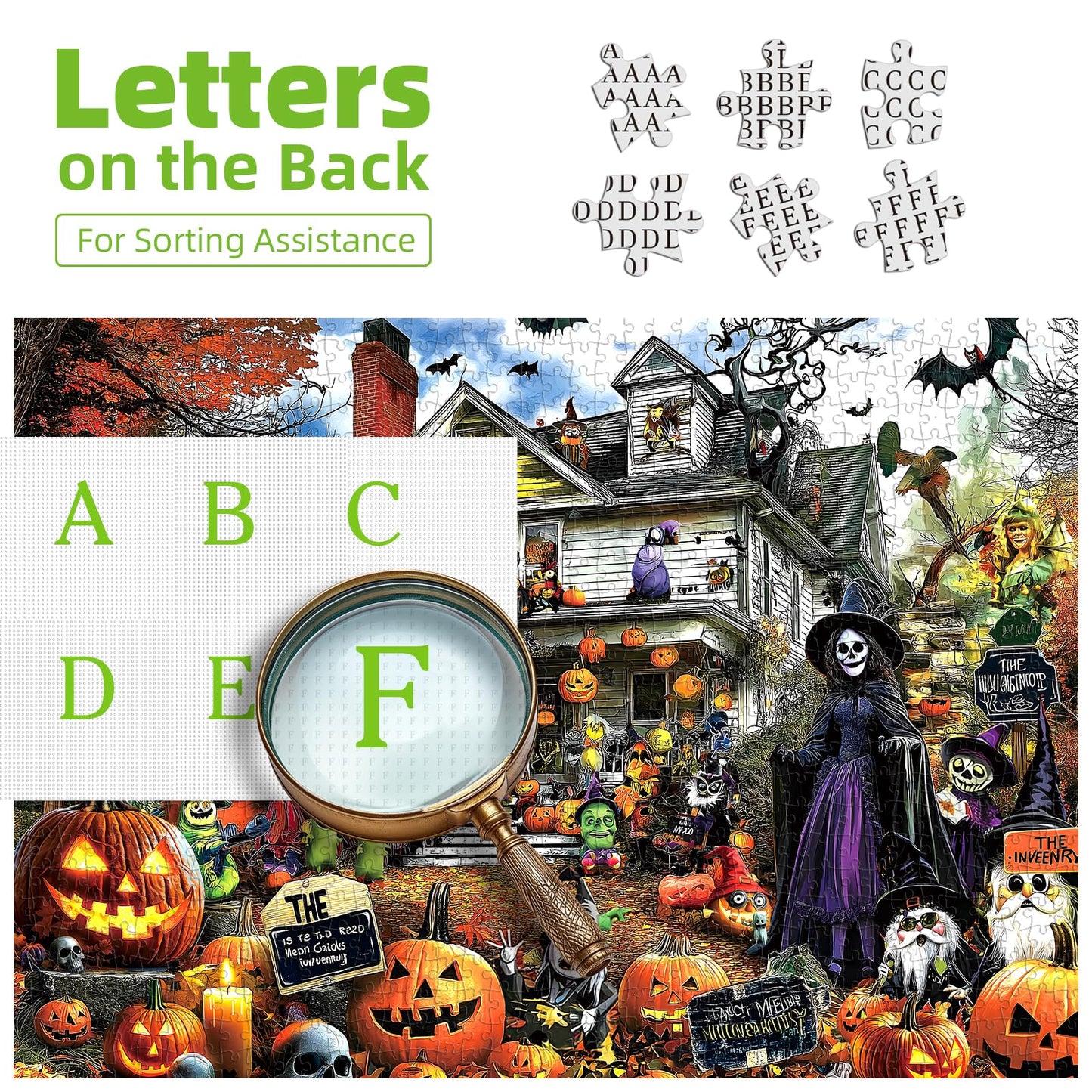MINIWAN Halloween 1000 Piece Jigsaw Puzzle for Adults – Spooky Haunted House with Pumpkins & Witches | Challenging Fall Decor Puzzle & Unique Gift Idea for Halloween Enthusiasts