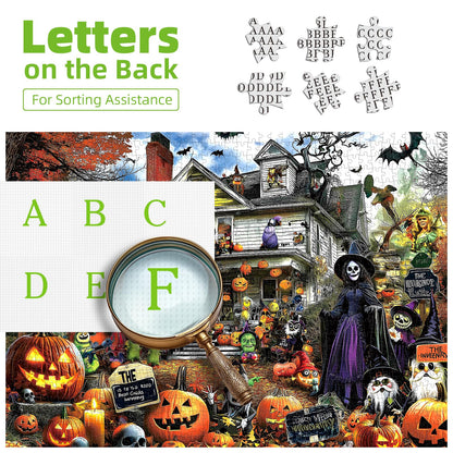 MINIWAN Halloween 1000 Piece Jigsaw Puzzle for Adults – Spooky Haunted House with Pumpkins & Witches | Challenging Fall Decor Puzzle & Unique Gift Idea for Halloween Enthusiasts