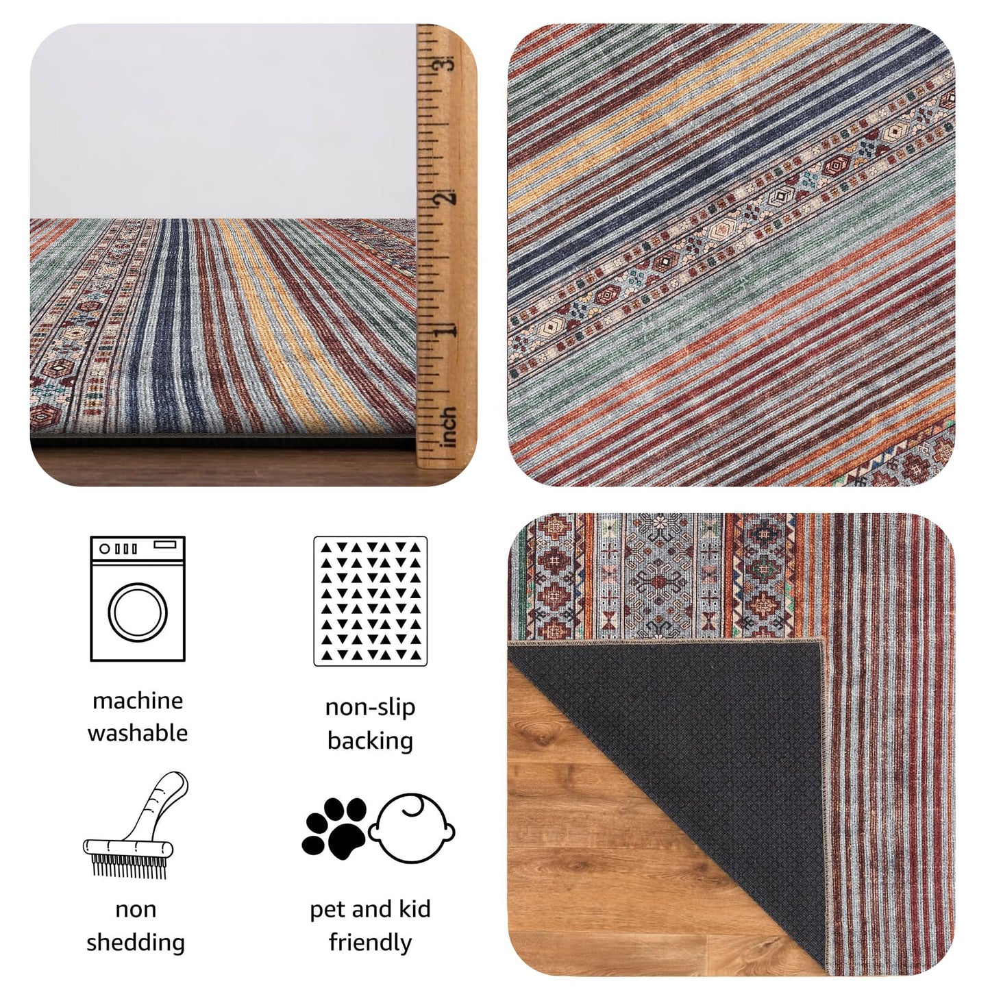 Keen Home Design 30"x84" Rug - Machine Washable Runner Rug with Non-Slip Backing, Ideal for Hallway, Entryway, Kitchen, Laundry Room - Vintage, Easy Clean, Durable, Low Pile Rug - (2'6" x 7')