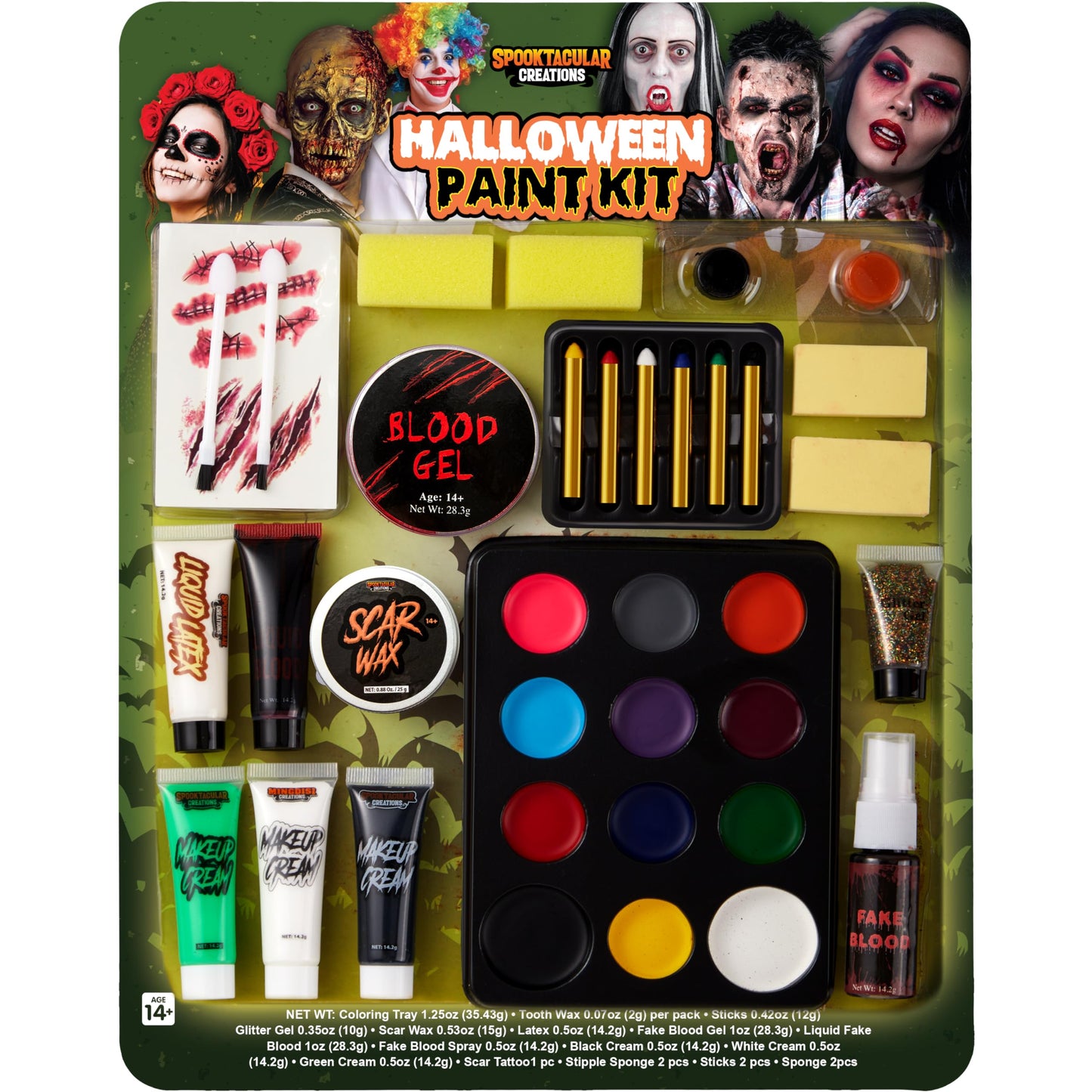 Spooktacular Creations 25 PCS Halloween Family Makeup Kit, 12 Color Special Effect Face Body Paint, Costume Makeup, Zombie Cosplay, Wounds, Injuries & Blood for Halloween Party Supplies