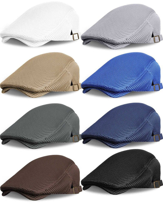 Chuarry 8 Pack Men's Mesh Flat Cap Breathable Summer Newsboy Hat Cabbie Driving Hats for Men (Multicolor)