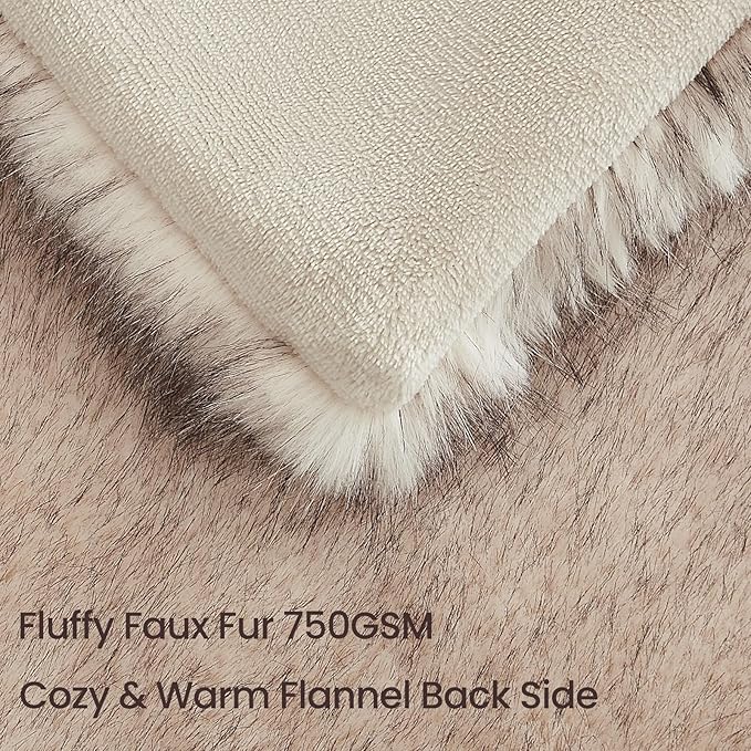 L'AGRATY Faux Fur Throw Blanket: 60''x 80'' Luxury Fluffy Plush Thick Faux Fur Blanket for Bed Couch Sofa - Cozy Soft Fuzzy Blankets for Women Man: Minky Couture Decoration Blanket (Taupe Brown)