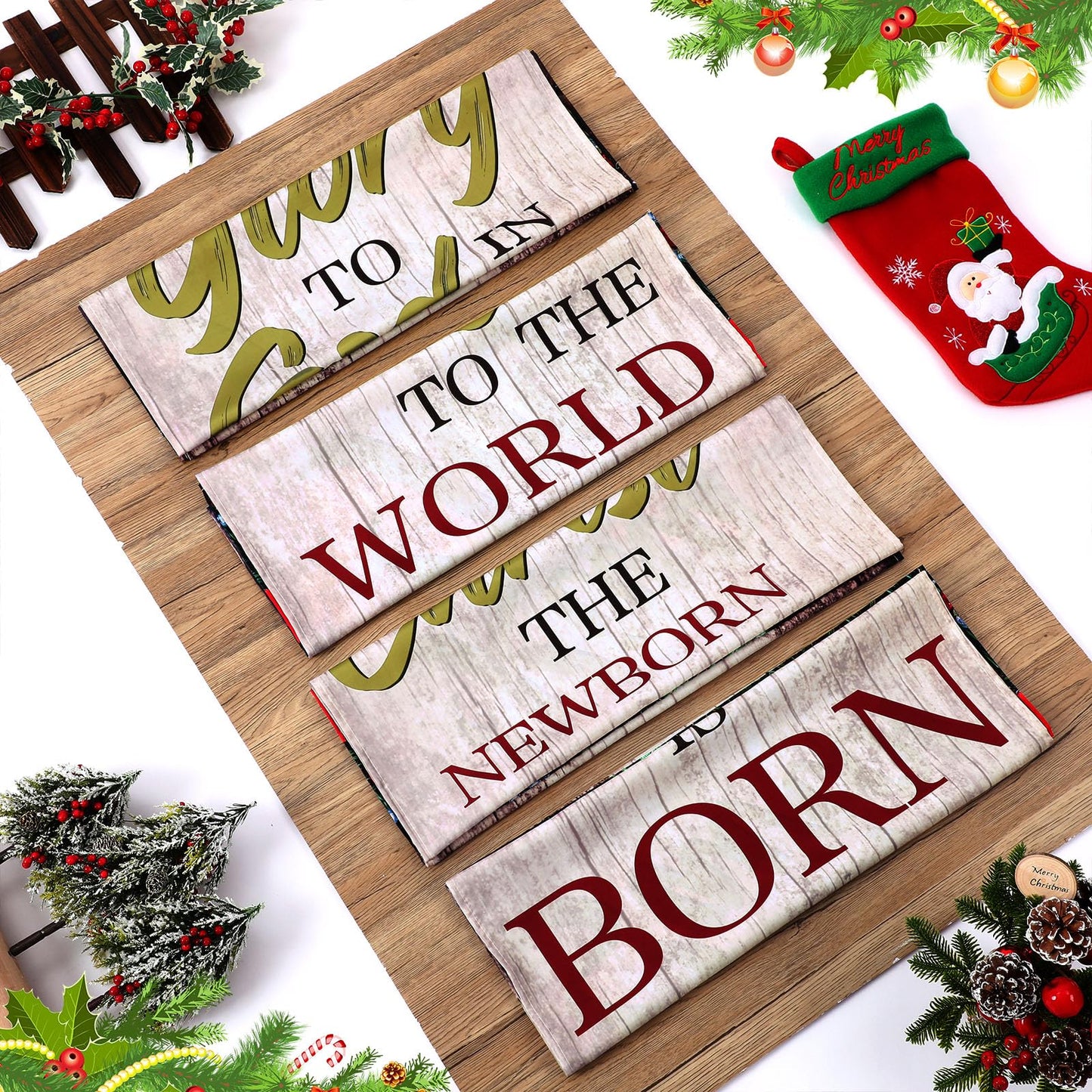 Hosuly 4 Pcs Christmas Church Banners with Scripture Church Banners for Sanctuary Wall Worship Holiday Inspirational Religious Praise Hanging Signs for Xmas Decor