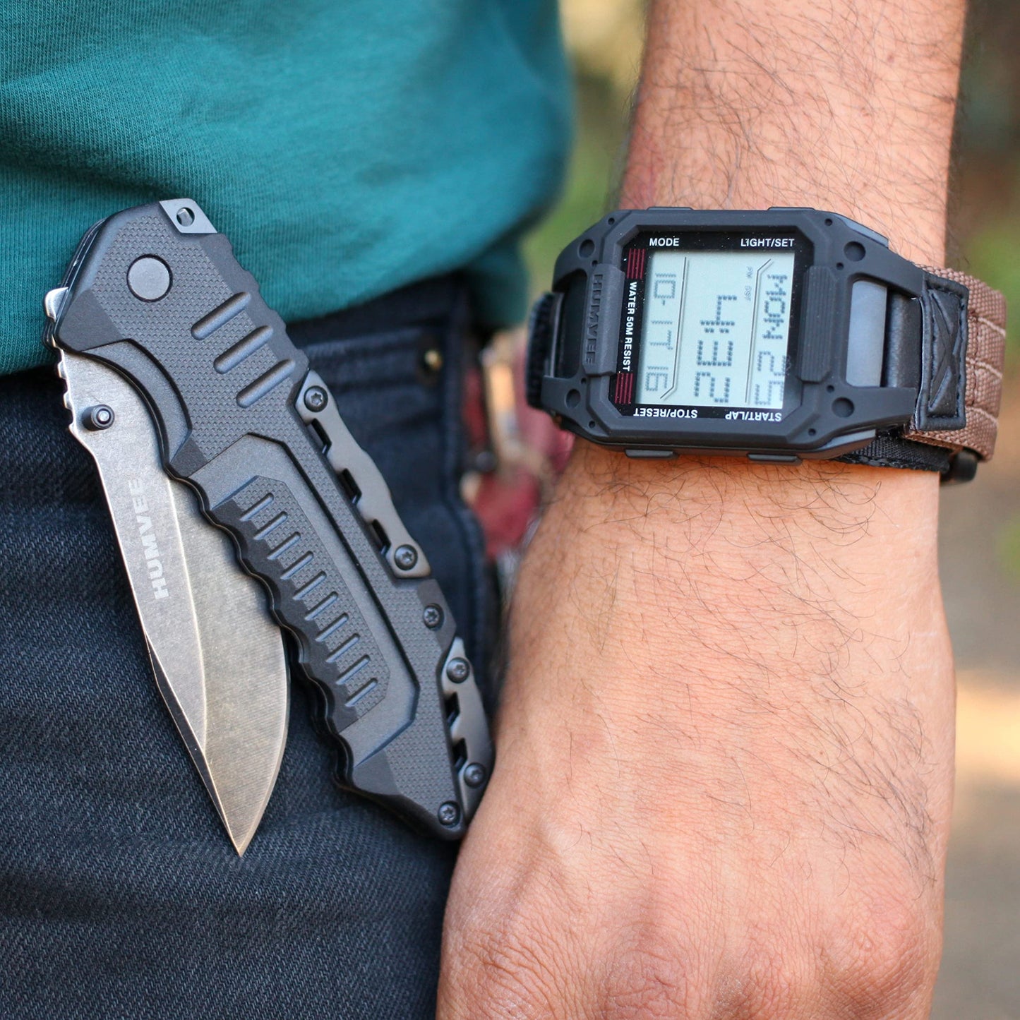 Humvee Men's Military Watch, Digital Watch, Recon Nylon Strap, Tactical Tough, Water Resistant 5 ATM, Sport Watch, Face 32 X 52mm. Quartz Stainless Steel, Black