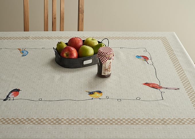 Maison d' Hermine Table Cloth Rectangle Table 100% Cotton 70 x 90 Inches Tablecloth Reusable Decorative for Dining Room, Farmhouse, Home, Party, Festive & Wedding Spring Summer - Birdies On Wire