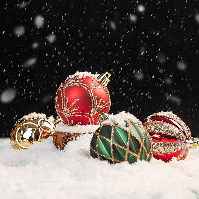 JORNOY Christmas Balls Ornaments, 30ct Shatterproof Xmas Tree Decorations, Hanging Bulbs Baubles Set with String for Holiday Home Party Decor, 2.36 inch/60mm, Red & Green & Gold