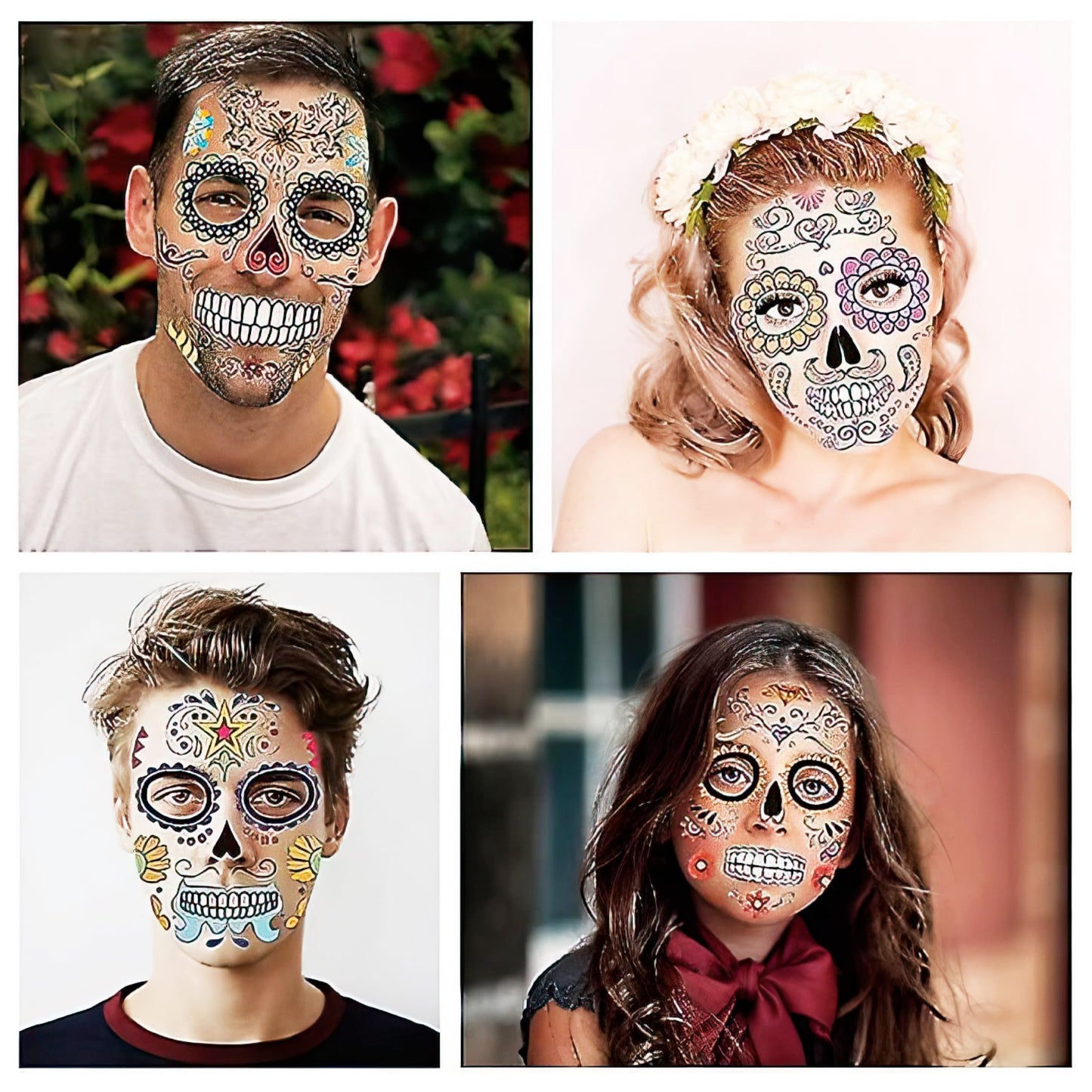 12 PCS Day of the Dead Costume Tattoos for Halloween - Temporary Sugar Skull Face Stickers for Makeup, Masquerade, Parties. Halloween tattoos, Face & Body Tattoos for Events. Day of the Dead Tattoos