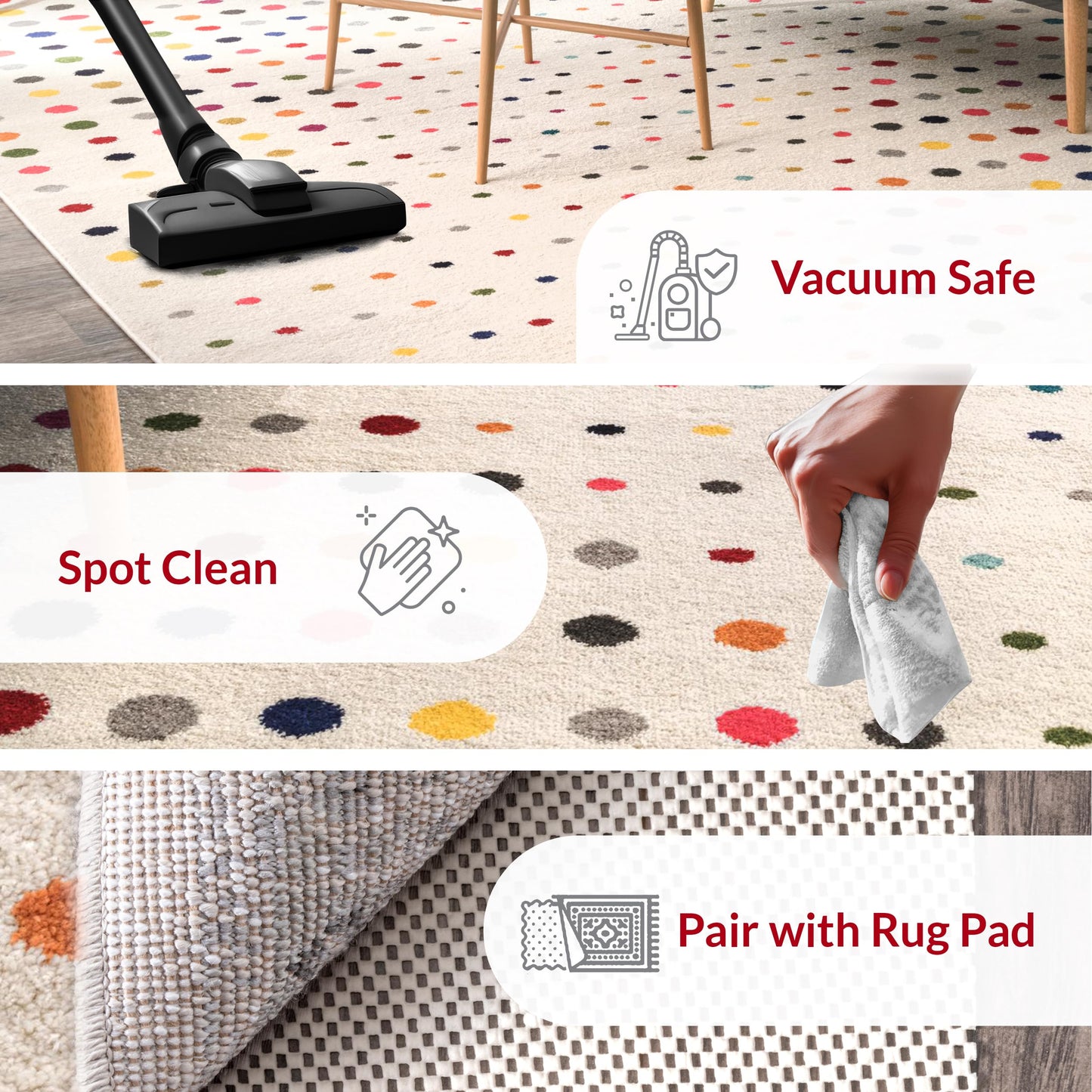 Nuloom Dorie Multicolor/Ivory, 3' x 5', Polka Dot, Soft and Cozy, High Traffic, Stain Resistant, Easy Clean, Durable Area Rug for Bedroom, Living Room, Dining Space, Den, Foyer, Entryway