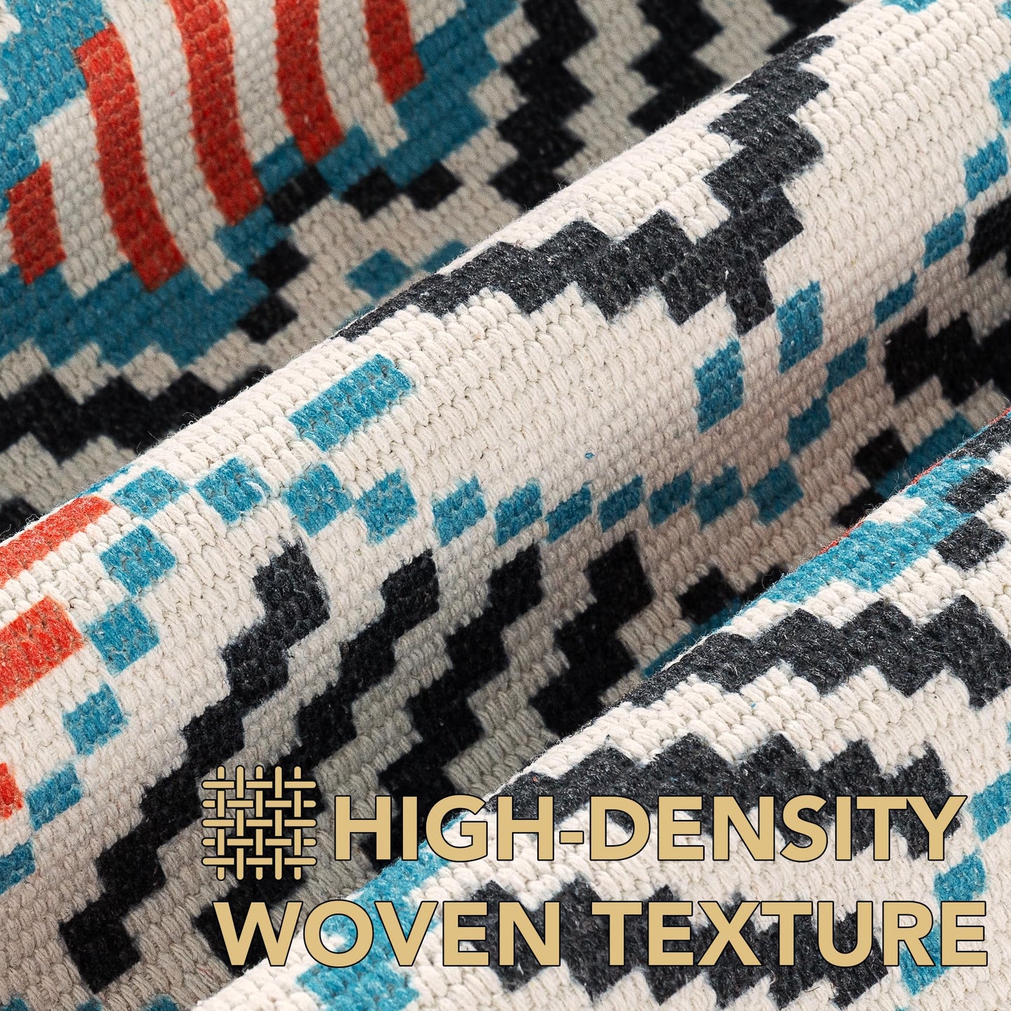 H.VERSAILTEX Handwoven 2x5 ft Boho Runner Rug with Tassels - Low Pile Easy Clean Washable Entryway Rug, Non-Slip Kitchen Runner for Hallway, Laundry Room, Corridor - Floor Mat(1 Pack,Orange/Blue)