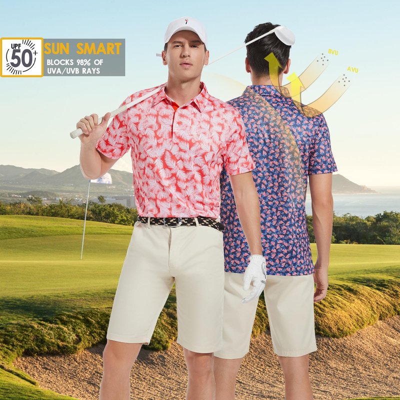 Men's Golf Shirts for Mens Polo Shirts Moisture Wicking Floral Geometric Print Collared Mens Golf Polo Shirts Short Sleeve Dry Fit Polo Shirts for Men, 3XL