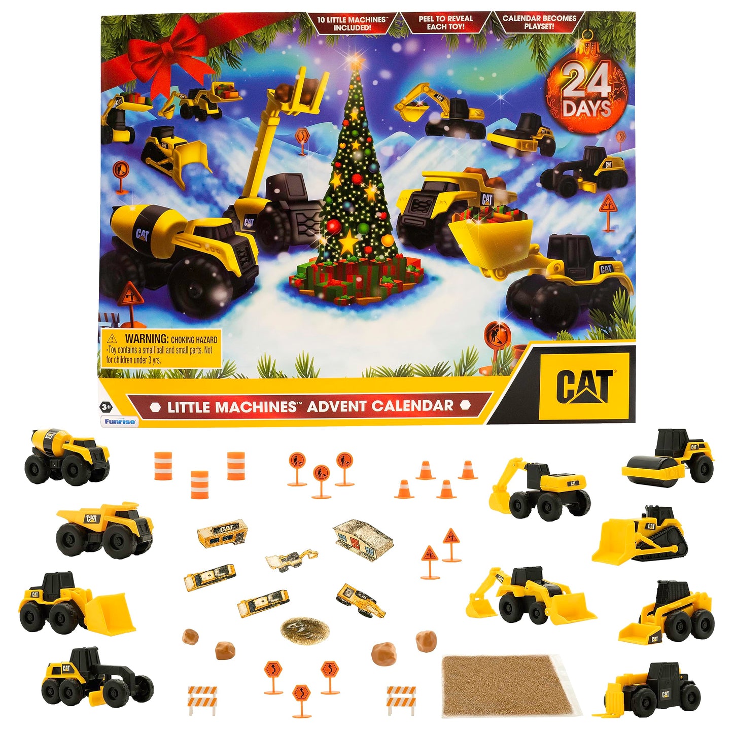 CAT Construction Toys, Little Machines Advent Calendar - Kids Toys for Ages 3 and Up - 24 Piece Set with 10 Little Machines Vehicles & Magic Insta-Dirt!