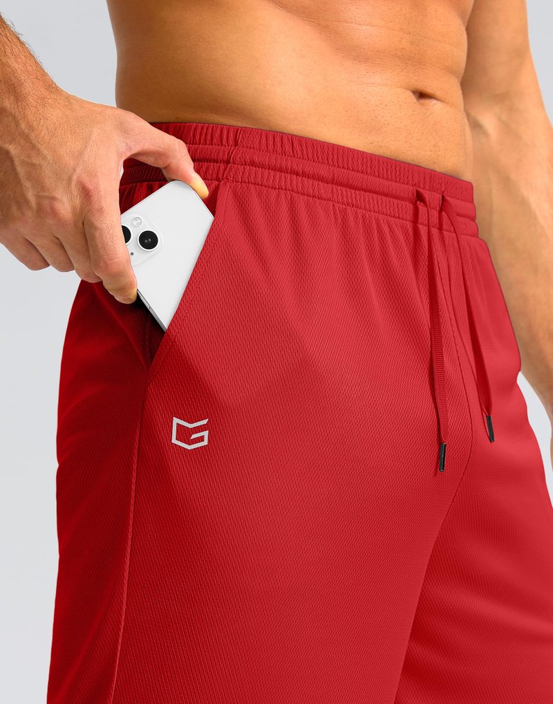 Men's Athletic Shorts with Pockets 9" / 11" Long Basketball Shorts Lightweight Quick Dry Gym Workout Shorts for Men(Red,S)