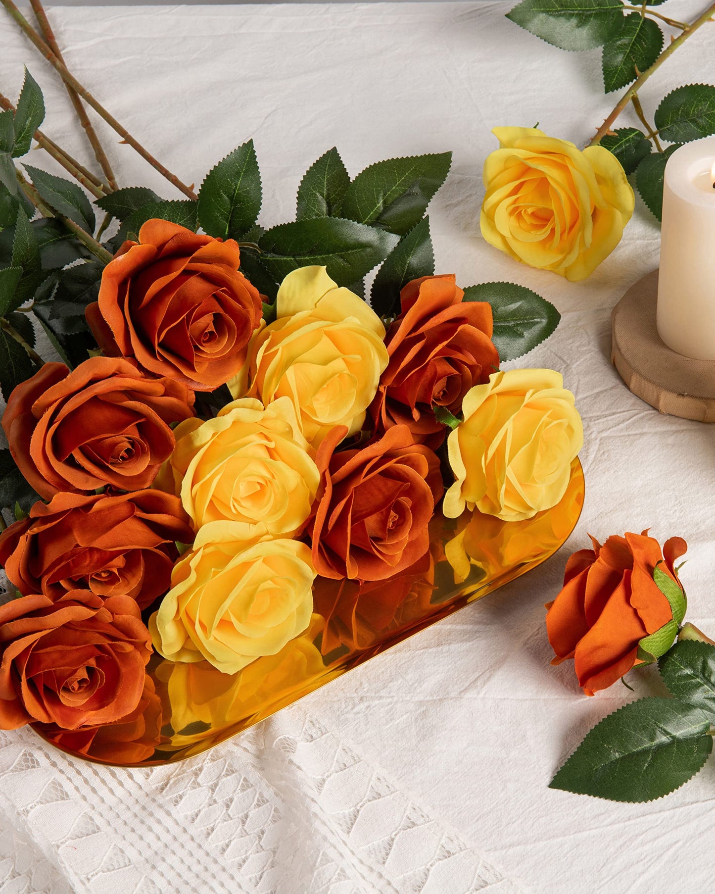 DuHouse 10Pcs Artificial Roses Fake Silk Flowers Realistic Bridal Bouquets with Single Long Plastic Stems for Arrangement Wedding Table Centerpiece Party Home Decor(Burnt Orange)
