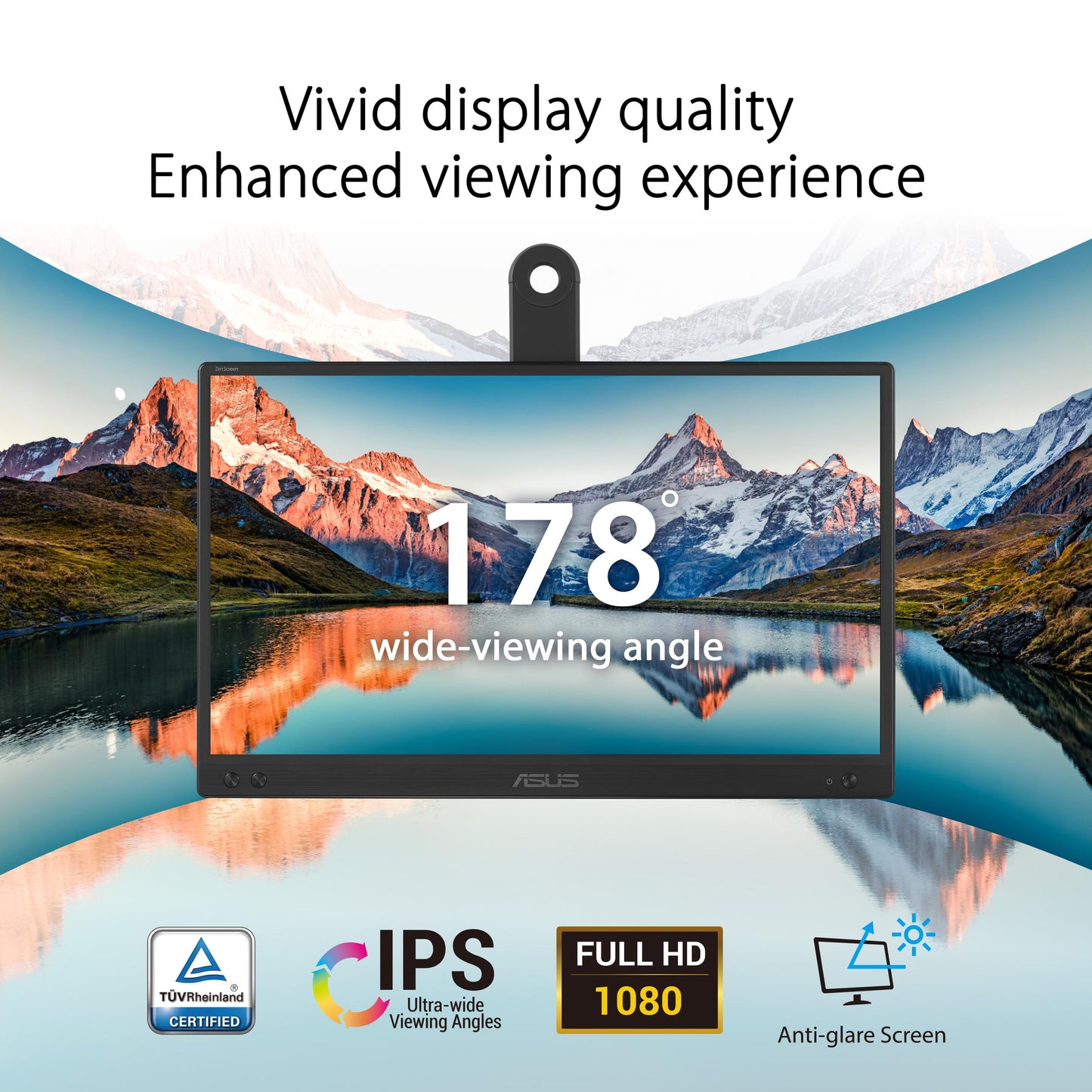 ASUS ZenScreen 16” Portable USB Monitor (MB169CK) - Full HD, IPS, Dual USB-C, Mini-HDMI, Eye Care, Flicker Free, Blue Light Filter, Anti-Glare Surface, 360° Kickstand, 3 yr Warranty