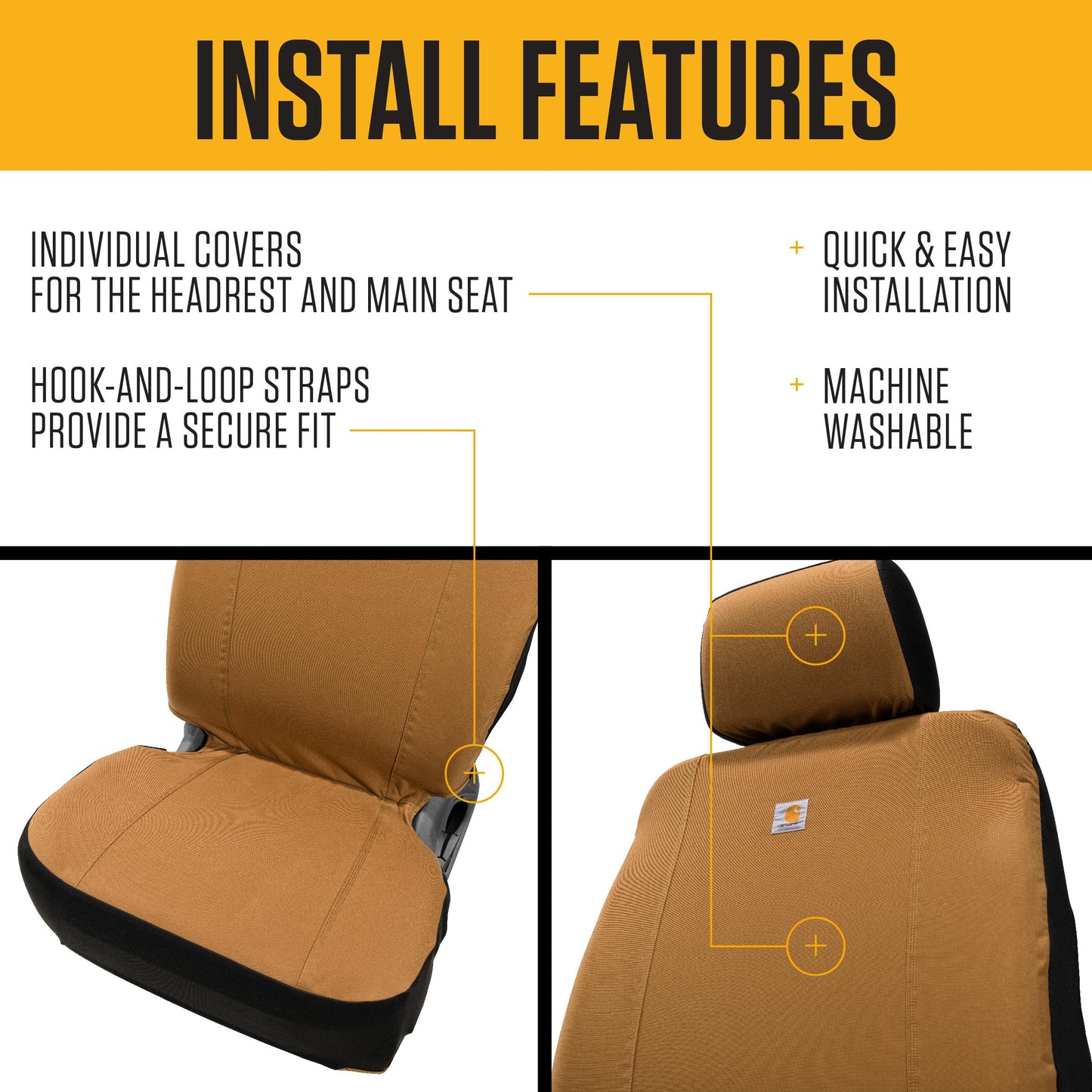 Carhartt Universal Nylon Duck Canvas Fitted Bucket Seat Covers, Durable Seat Protection with Rain Defender, Carhartt Brown, One Size