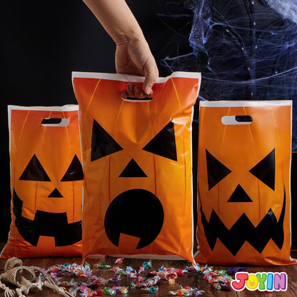 JOYIN 72 Pcs Halloween Goodie Bag, Pumpkin Plastic Candy Bags for Kids trick or treating, Halloween Jack o' Lantern Trick or Treat Bags for Snacks Party Favors, Treats Party Supplies