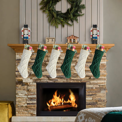 Kunyida 18" Green and Ivory Knit Christmas Stockings for Fireplace Holiday Decor,6 Pack