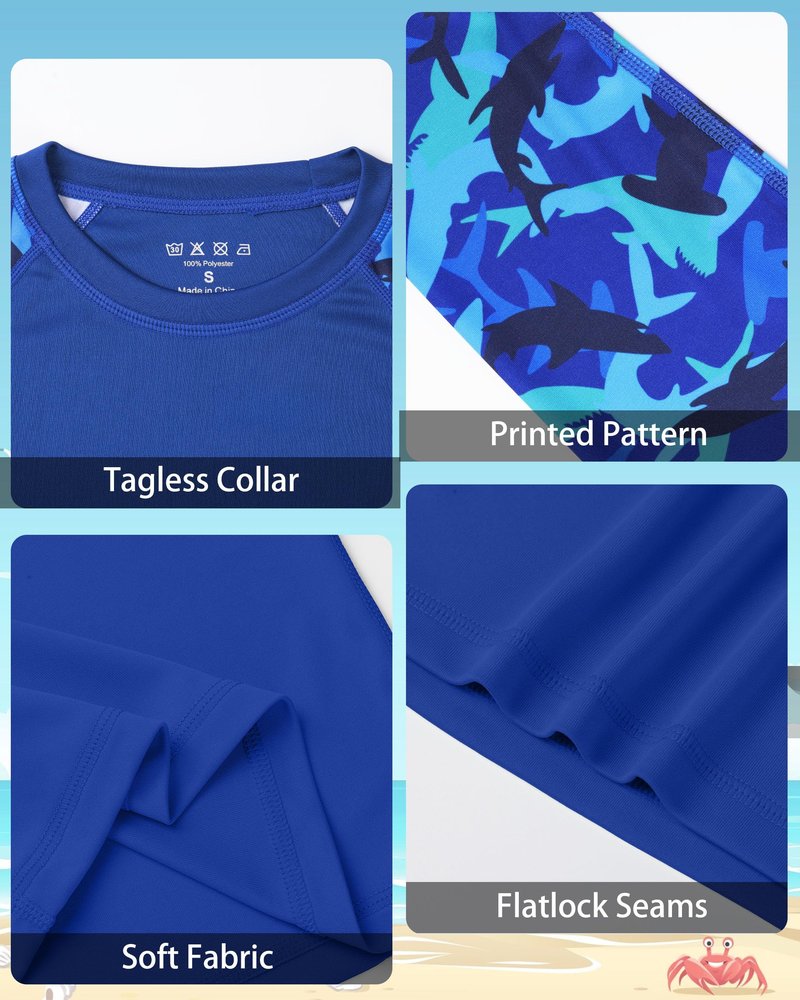 DRONIRING Boys' UPF 50+ Rash Guard Swim Shirts, Youth Kids UV Sun Protection Long Sleeve, Water Shirts for Fishing Beach Ocean Blue