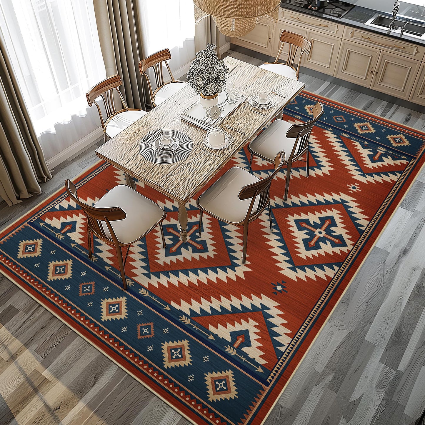 8x10 Area Rug for Living Room Southwestern Rug Machine Washable Western Aztec Southwest Area Rugs Non Slip Low Pile Navajo Tribal Large Dining Room Indoor Floor Carpet for Bedroom Office,Red