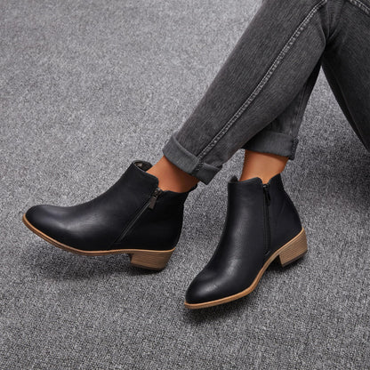 Jeossy Women's Black Ankle Boots, Classic Low Heeled Short Booties, 905 - Black Pu, Size 11 US - Casual Comfortable Boots (DJY905 Black 11)