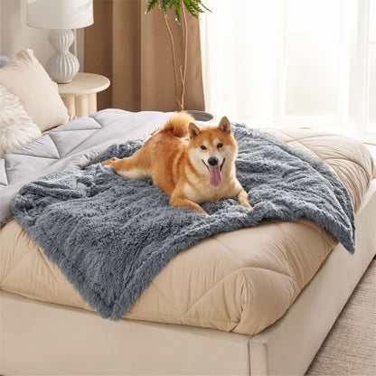 Bedsure Waterproof Dog Blankets Large - 100x120cm Dog Blankets Large Washable for Dogs, Fluffy Pet Throw Blanket for Sofa Bed Protector, Grey
