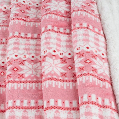 Lavish Home Reversible Fleece Blanket - 50x60-Inch Machine-Washable Sherpa Throw with Snowflakes - Cozy Blanket for Couch, Chair, or Bed (Pink)