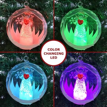 Angel with Red Heart Lighted Christmas Ball Ornaments - Hand Painted Glittery Snowflakes - Color Changing - 4 Hour Timer - 4" Diameter