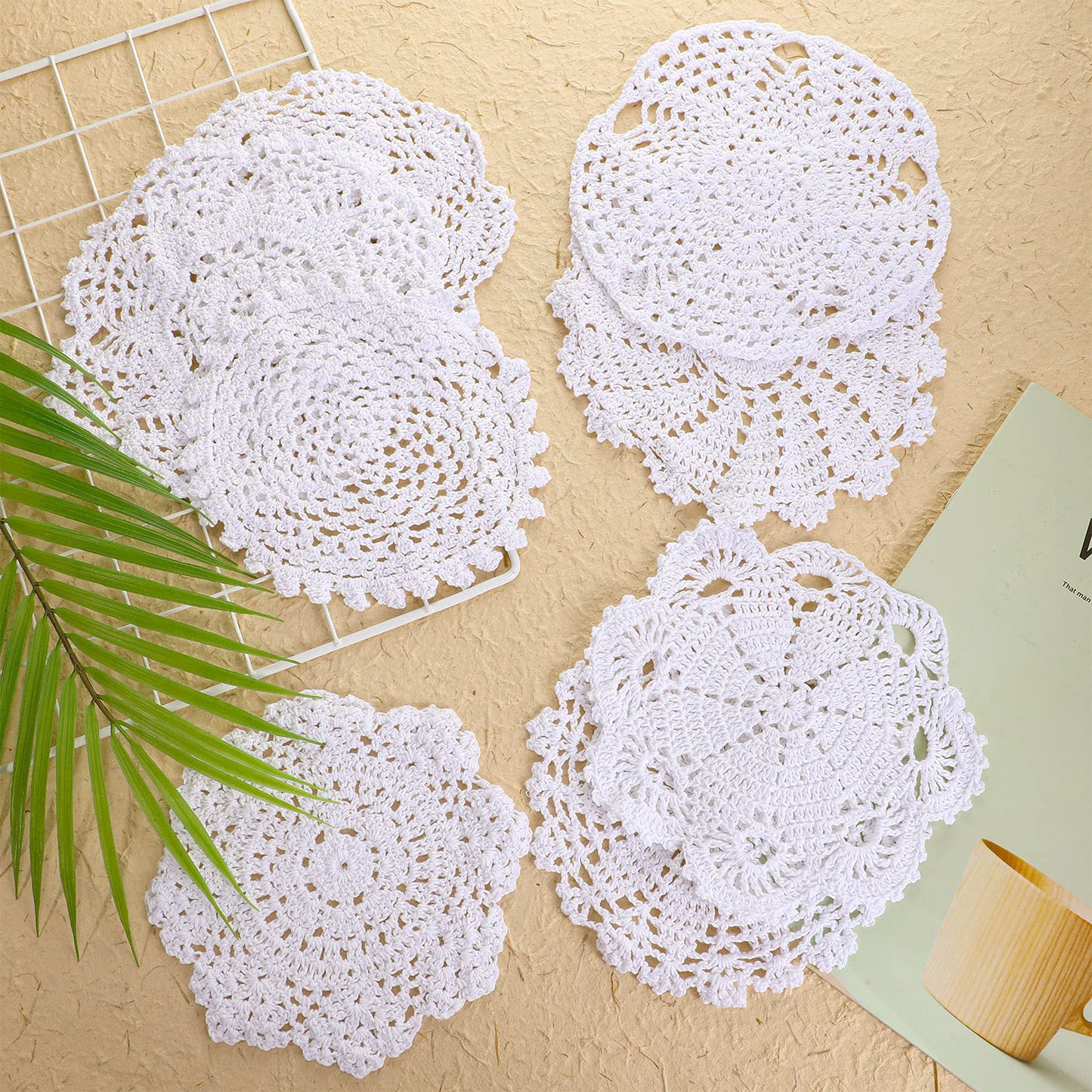 Chuangdi 8 Pieces 6 to 8 Inch Crochet White Lace Doilies for Tables Handmade Round Lace Placemat Rustic Table Coasters Decors for Kitchen Dining Room Party Dressers Dream Catcher Decoration(White)