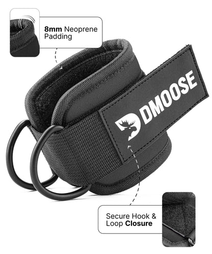 DMoose Ankle Strap for Cable Machine Attachments - Gym Ankle Cuff for Kickbacks, Glute Workouts, Leg Extensions, Curls, Booty Hip Abductors Exercise for Men Women
