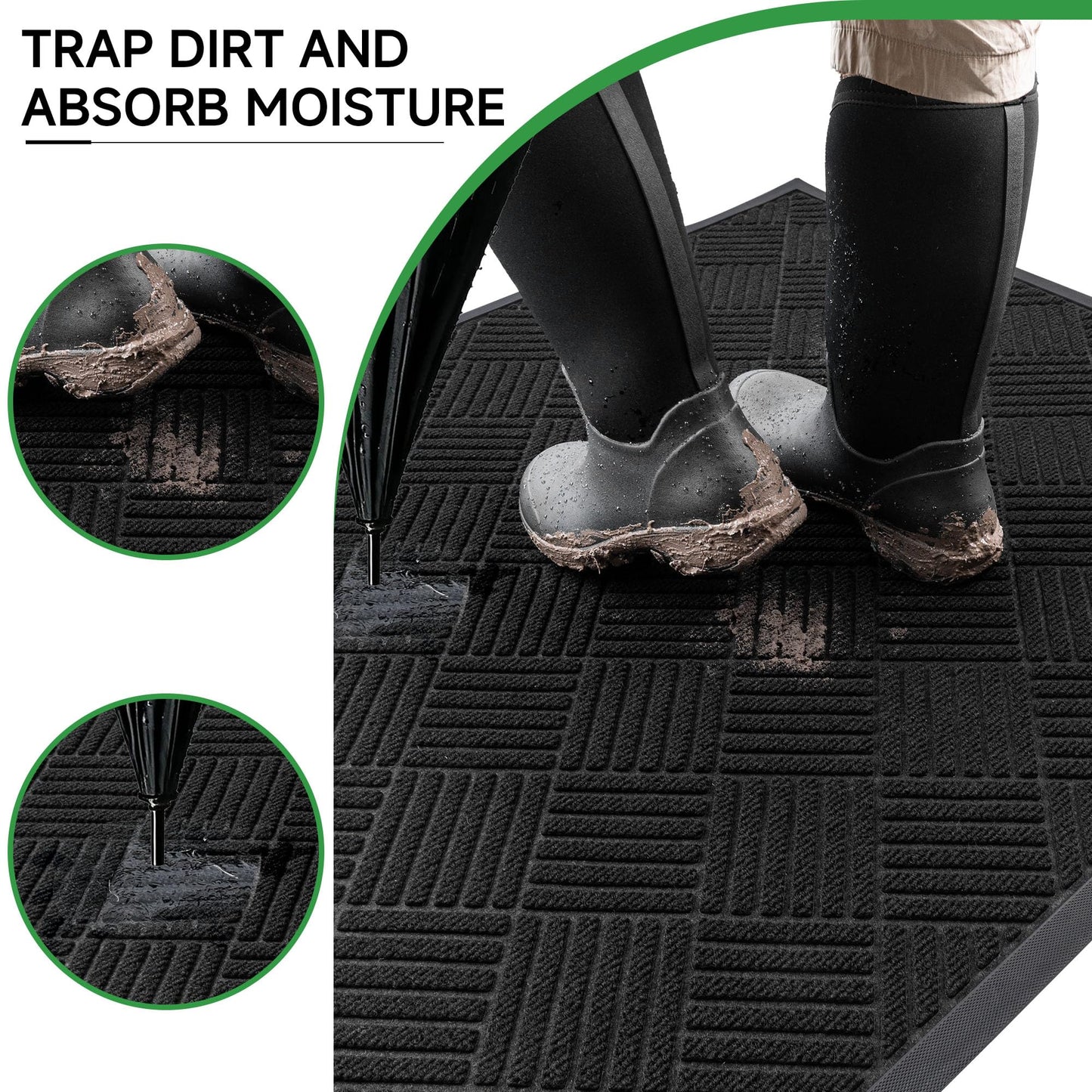 100pointONE Front Door Mat, Heavy Duty Indoor Outdoor Doormat, 72" x 36" Low Profile Outdoor Mats for Home Entrance, Stain and Fade Resistant Welcome Mat Ideal for High Traffic Area, Diamond Black