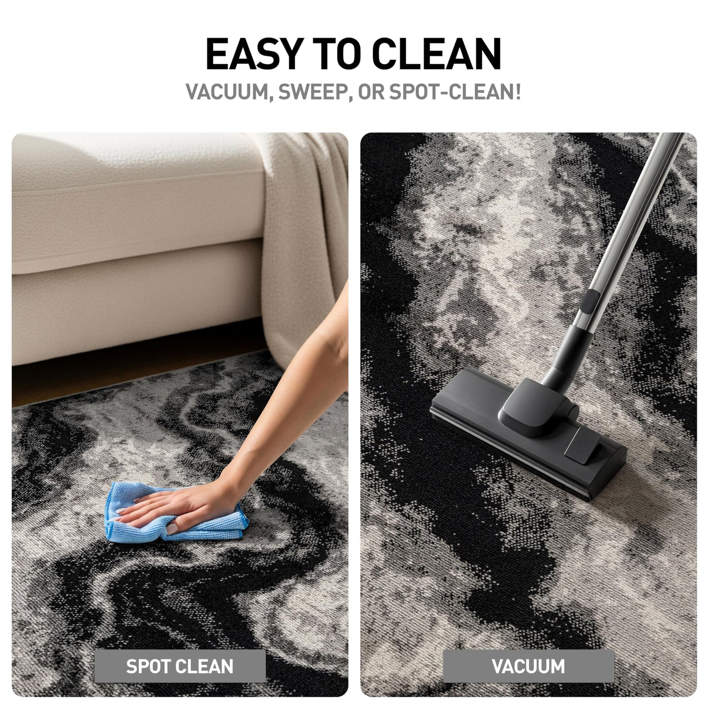 Rugshop Modern Contrast Indoor Area Rug for Entryway,Bedroom,Kitchen Rug Low Pile Rug with Jute Backing 4' x 6' Black
