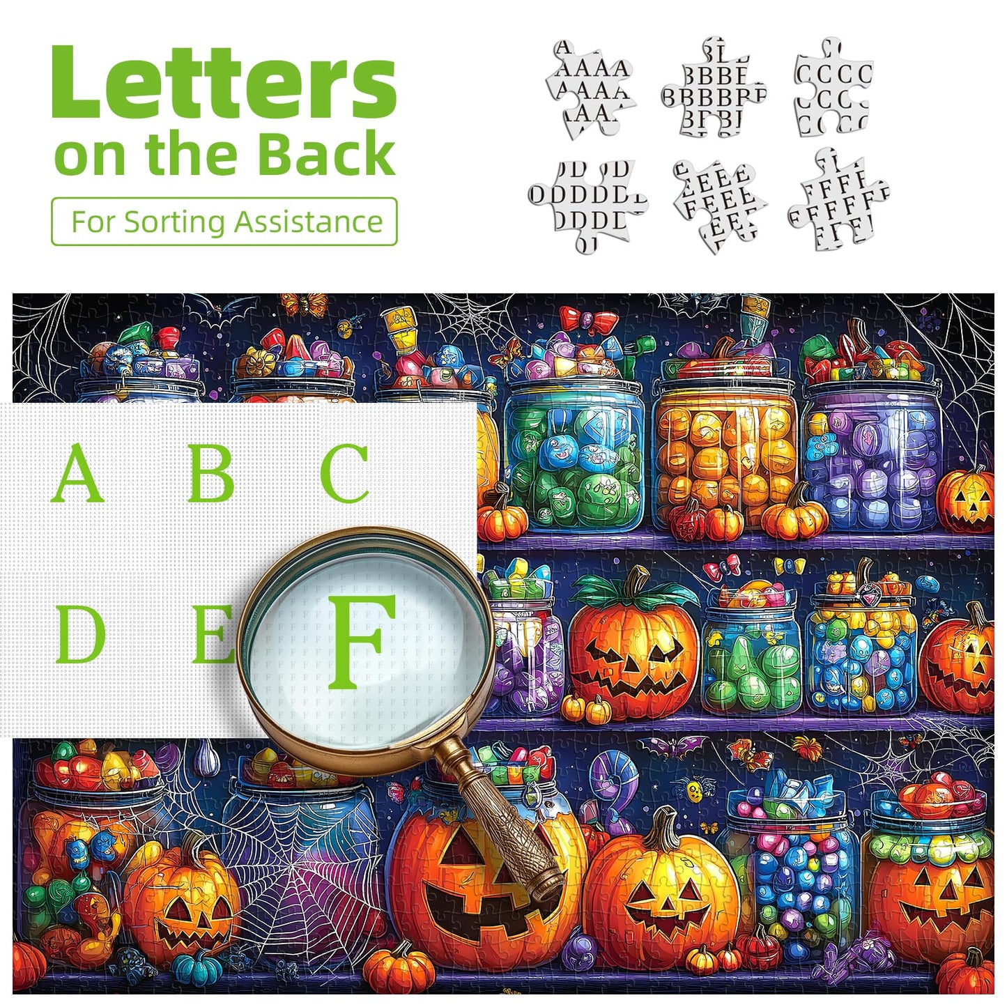 Halloween Candy Jars 1000 Piece Puzzle for Adults Spooky Night Mason Jars Challenging Jigsaw Puzzles for Adults Family Game Night (27"x19")