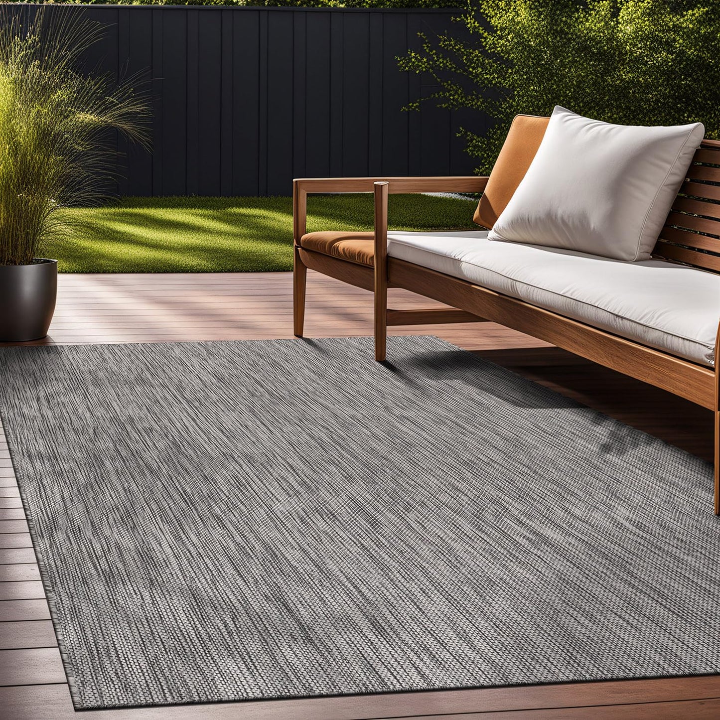 Beverly Rug Indoor Outdoor Rug 9x12, Washable Outside Carpet for Patio, Deck, Porch, Solid Modern Area Rug, Water Resistant, Silver Gray