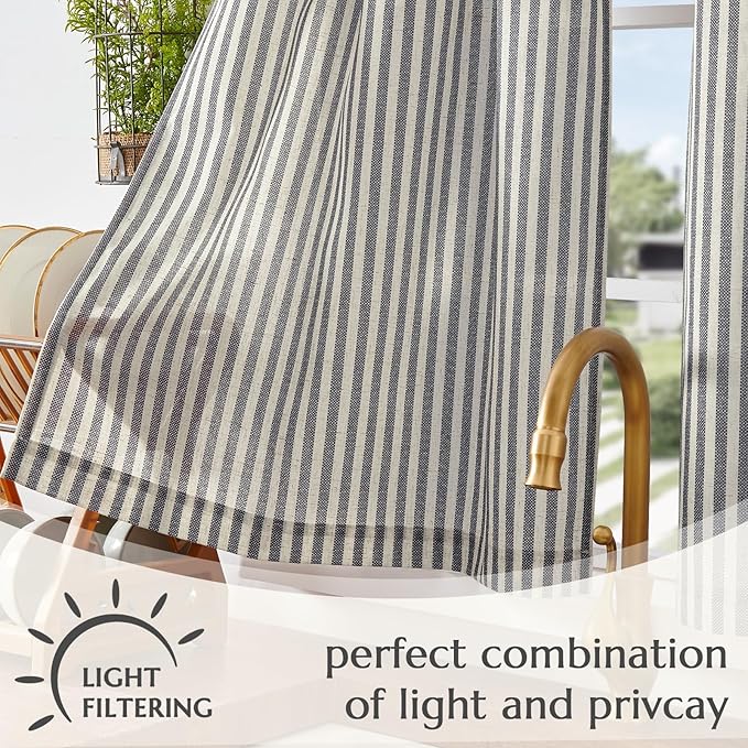 jinchan Striped Linen Kitchen Curtains 24 Inches Tier Curtains Farmhouse Modern Cafe Style Small Window Treatments Airy Light Filtering Rod Pocket for Living Room Bathroom 2 Panels Charcoal Grey